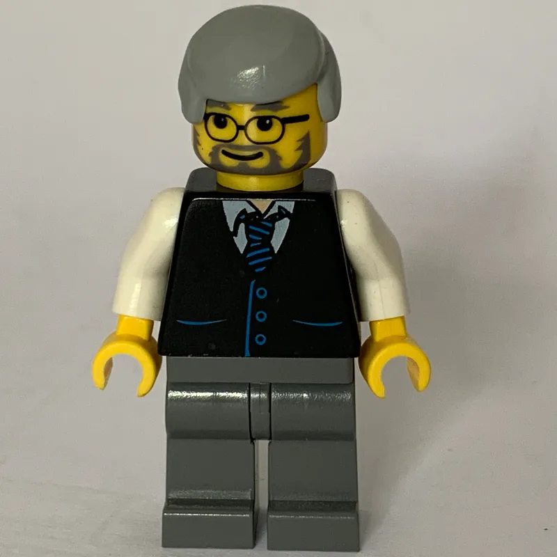 Man, Black Vest over White Shirt with Tie, Da… — minifigurine LEGO | Brick Broker