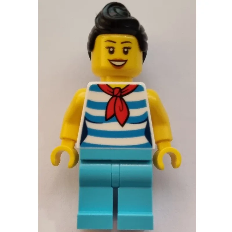 White Torso, Medium Azure Legs, Black Hair — minifigurine LEGO | Brick Broker
