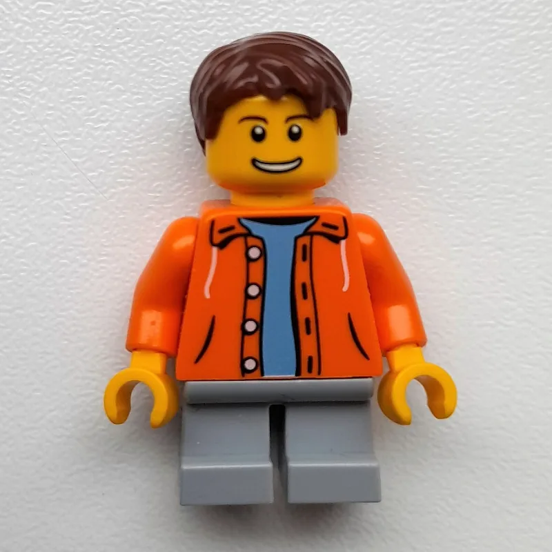 Boy, Open Orange Jacket, Short Light Bluish G… — minifigurine LEGO | Brick Broker