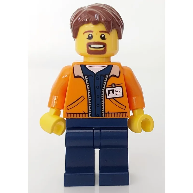 Man, Open Orange Jacket over Dark Blue Shirt,… — minifigurine LEGO | Brick Broker