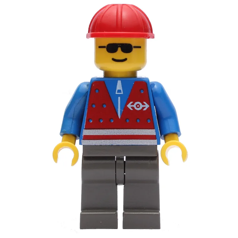 Train Worker - Blue Torso, Dark Gray Legs, Re… — minifigurine LEGO | Brick Broker