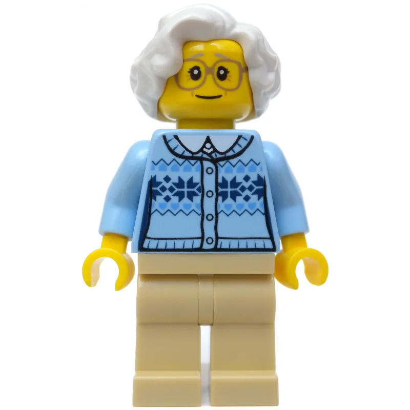 Woman, Bright Light Blue Cardigan, Tan Legs,… — minifigurine LEGO | Brick Broker
