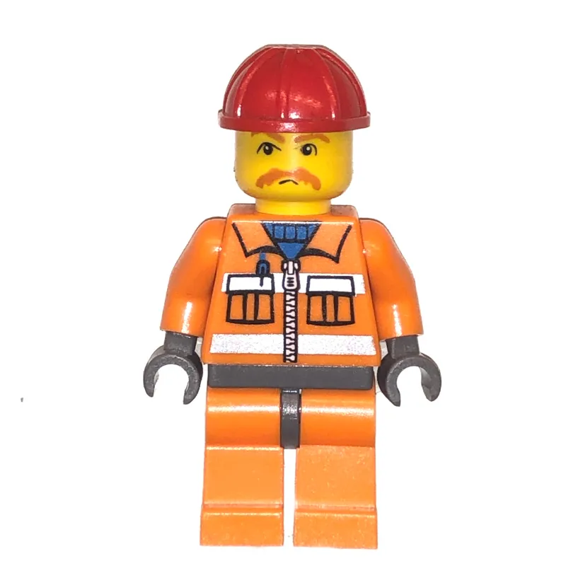 Construction Worker, Orange Jacket with Zippe… — minifigurine LEGO | Brick Broker