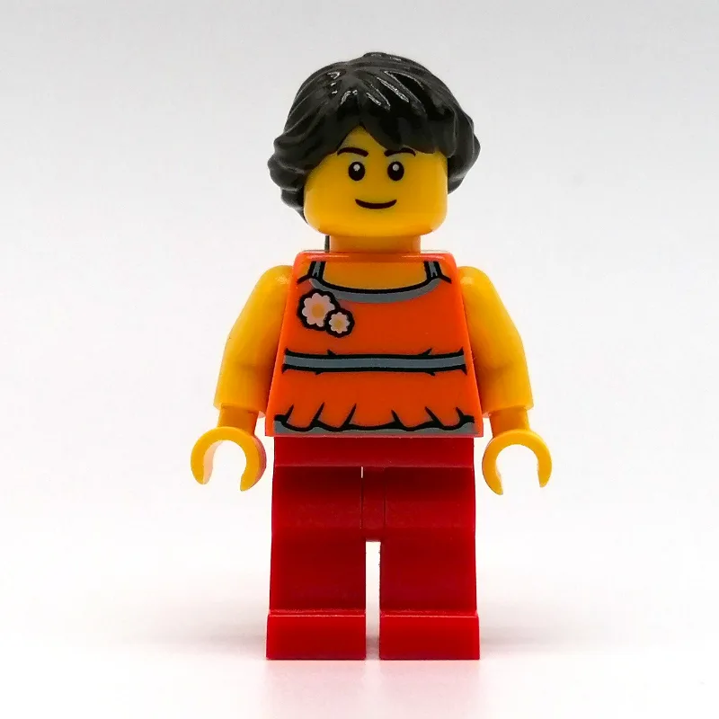 Orange Torso, Red Legs, Dark Brown Hair — minifigurine LEGO | Brick Broker