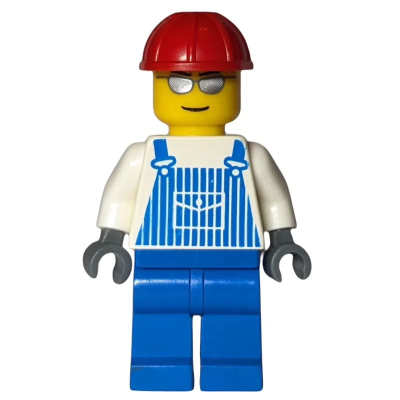Man, Blue and White Striped Overalls, Red Har… — minifigurine LEGO | Brick Broker