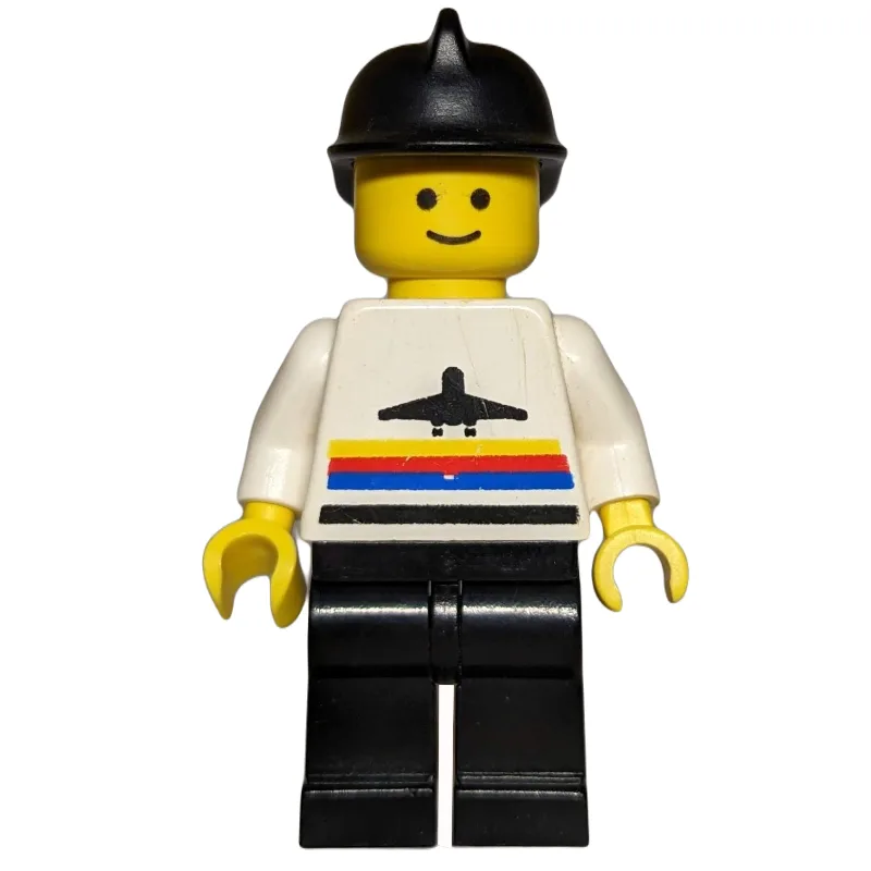 Man, White Shirt with Airplane, Black Legs, B… — minifigurine LEGO | Brick Broker