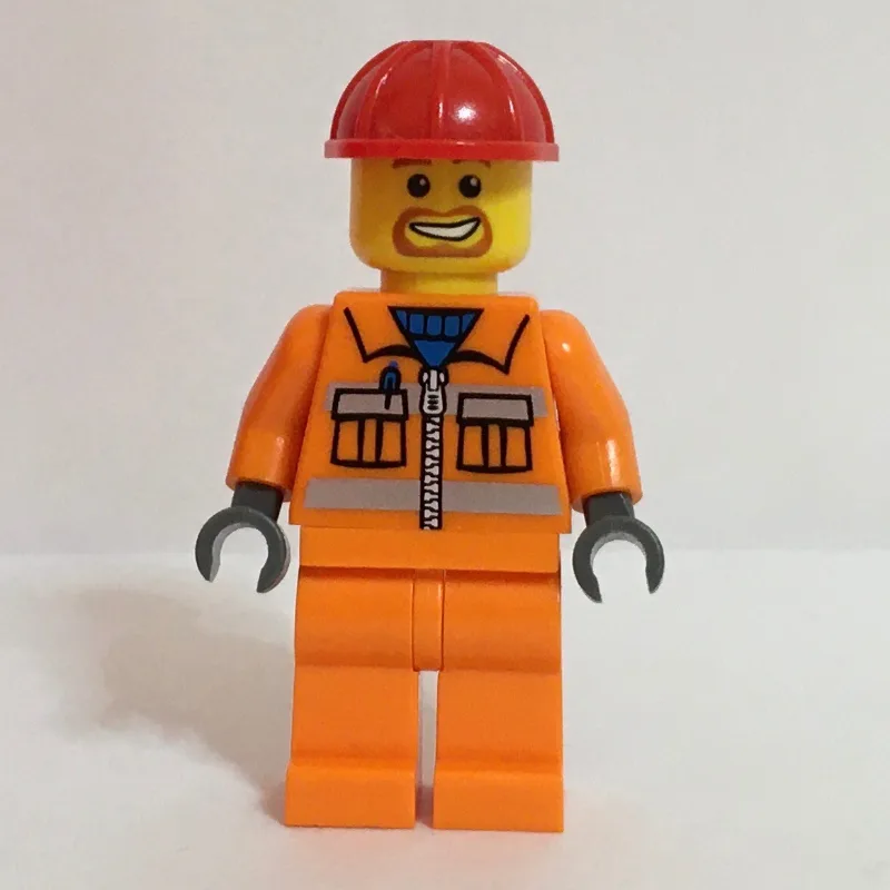 Construction Worker, Orange Jacket with Zippe… — minifigurine LEGO | Brick Broker