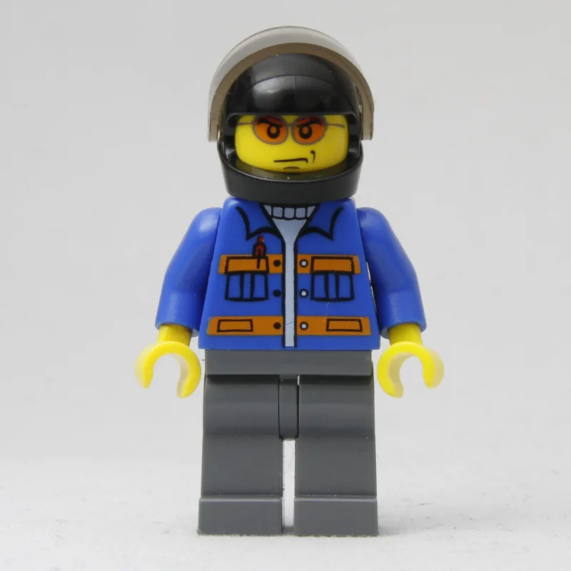 Worker, Blue Jacket with Orange Stripes, Dark… — minifigurine LEGO | Brick Broker