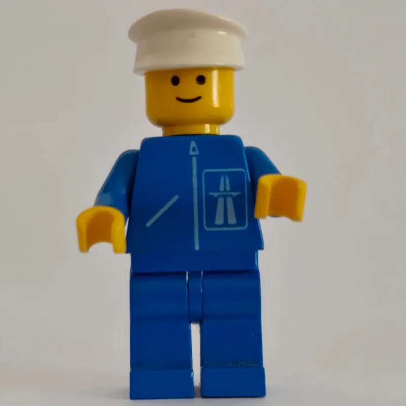 Man, Blue Jacket with Highway Logo, Blue Legs… — minifigurine LEGO | Brick Broker