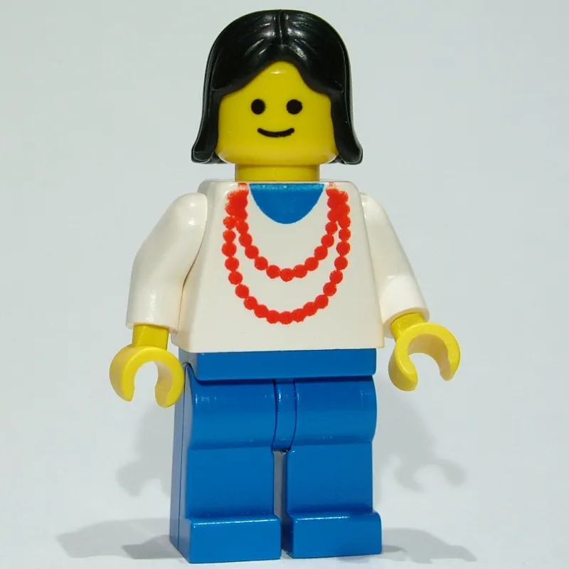 Woman, White Top with Red Necklace, Blue Legs… — minifigurine LEGO | Brick Broker