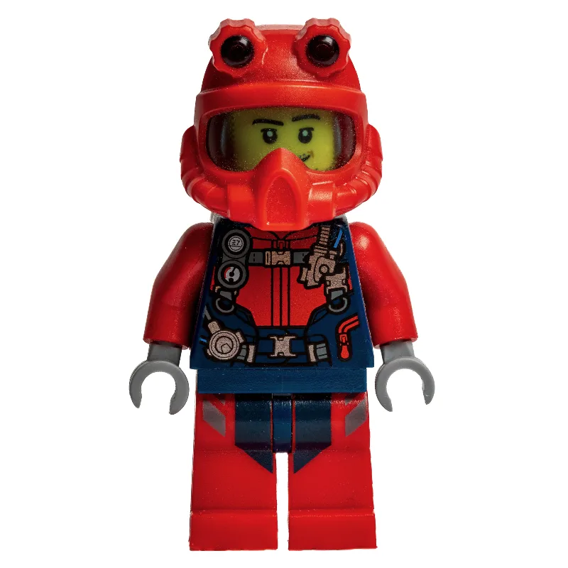Diver, Man, Red and Dark Blue Wetsuit with St… — minifigurine LEGO | Brick Broker