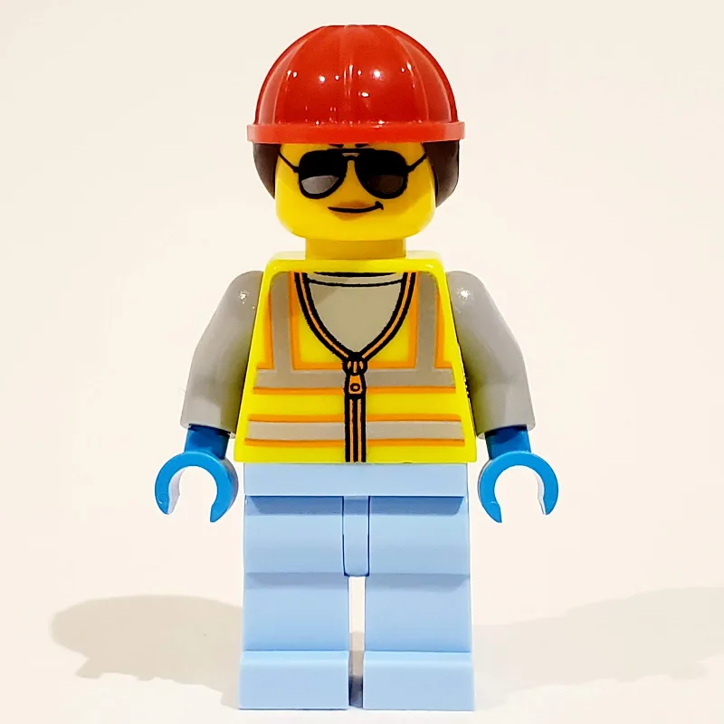 Woman, Vibrant Yellow Safety Vest, Red Hard H… — minifigurine LEGO | Brick Broker