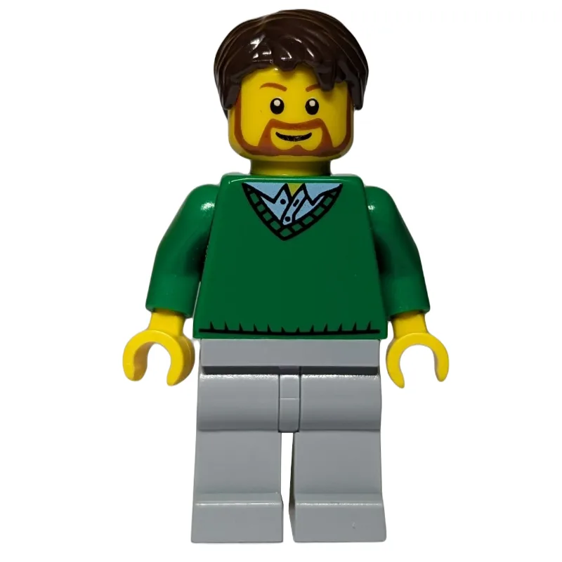 Man, Green V-Neck Sweater, Light Bluish Gray… — minifigurine LEGO | Brick Broker