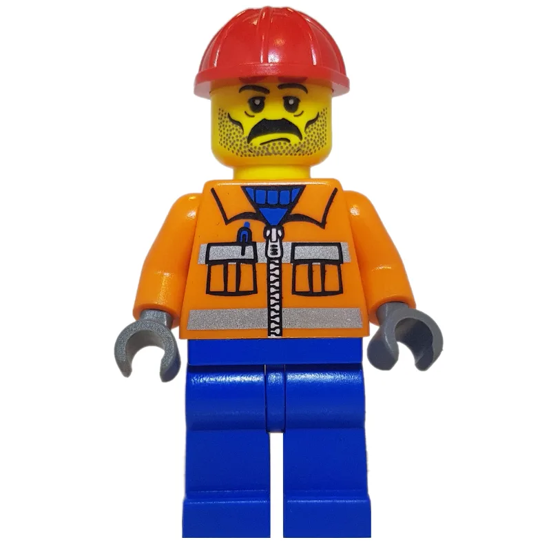 Construction Worker, Orange Jacket with Zippe… — minifigurine LEGO | Brick Broker