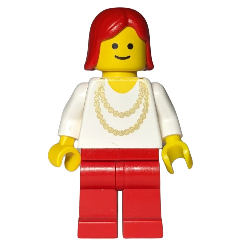 Woman, White Shirt with Gold Necklace, Red Le… — minifigurine LEGO | Brick Broker