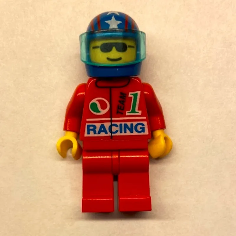 Racer, Red Jacket with Octan Logo and 'RACING… — minifigurine LEGO | Brick Broker