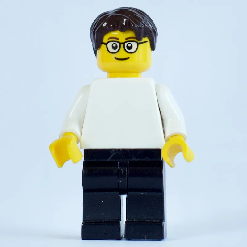 White Torso, Black Legs, Dark Brown Hair, Gla… — minifigurine LEGO | Brick Broker