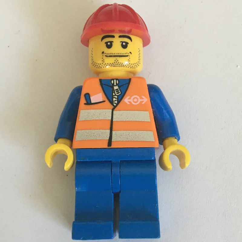 Worker - Orange Safety Vest, Blue Legs, Red H… — minifigurine LEGO | Brick Broker