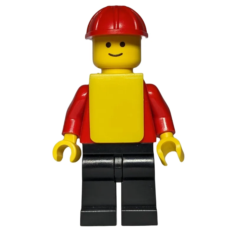 Man, Plain Red Torso, Black Legs, Red Hard Ha… — minifigurine LEGO | Brick Broker