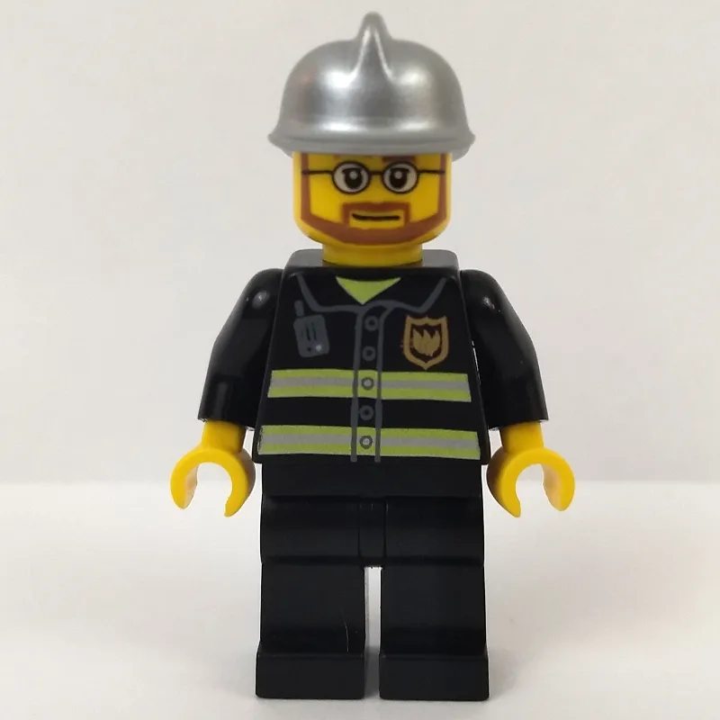 Fireman, Black Fire Jacket with Reflective St… — minifigurine LEGO | Brick Broker