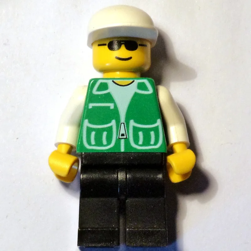 Man, Green Jacket, Black Legs, White Cap — minifigurine LEGO | Brick Broker