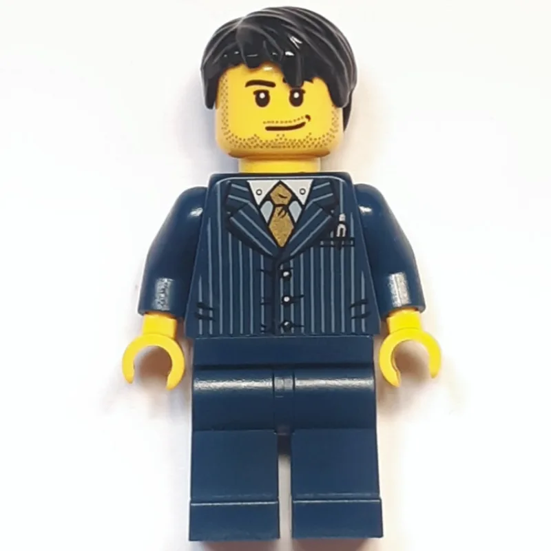 Man, Dark Blue Pinstripe Suit with Gold Tie,… — minifigurine LEGO | Brick Broker