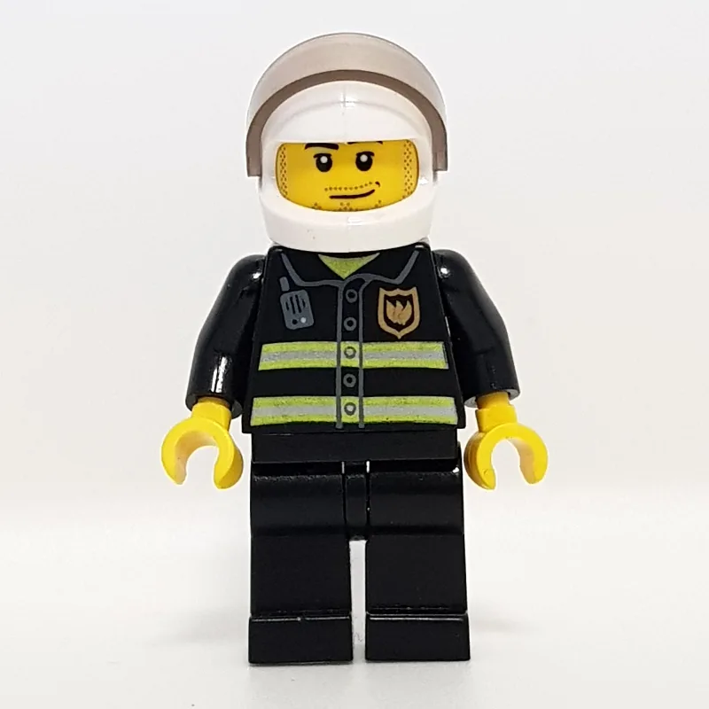 Fireman, Black Fire Jacket with Reflective St… — minifigurine LEGO | Brick Broker