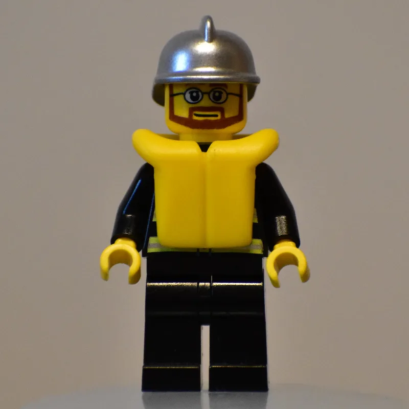Fireman, Black Fire Jacket with Reflective St… — minifigurine LEGO | Brick Broker