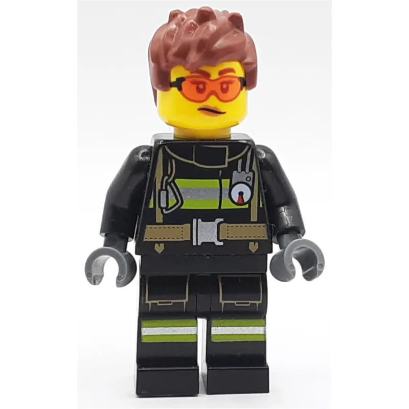Firefighter, Black Fire Suit, Reddish Brown H… — minifigurine LEGO | Brick Broker