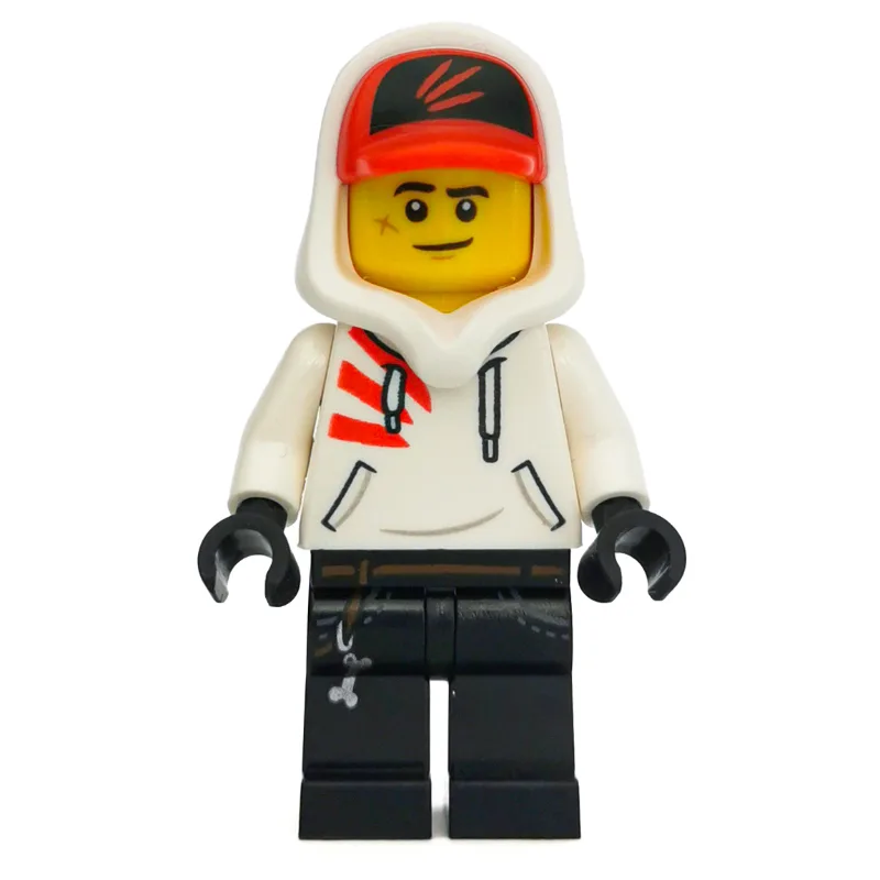 Jack Davids, White Hoodie with Hood and Red C… — minifigurine LEGO | Brick Broker