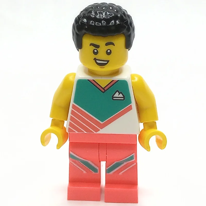 Man, Coral and White Workout Outift, Black Ha… — minifigurine LEGO | Brick Broker