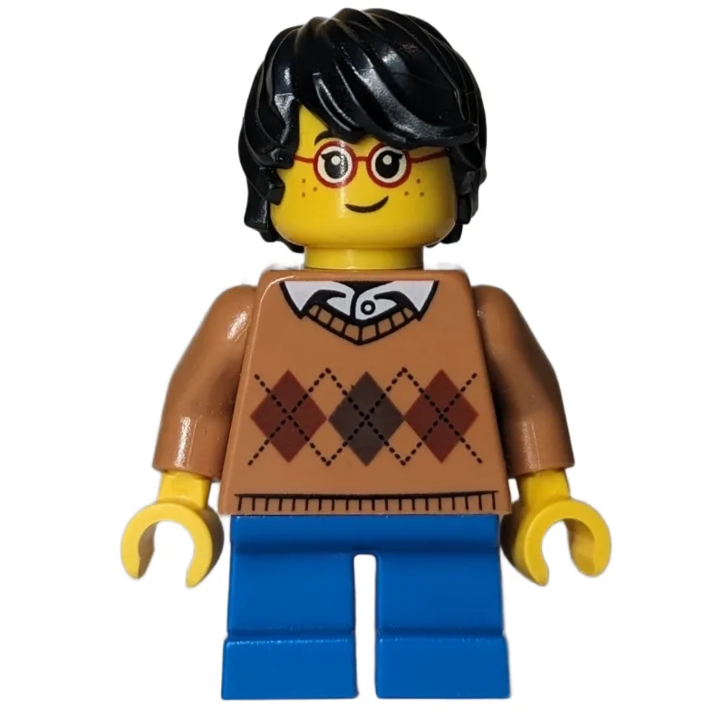 Boy, Argyle Sweater, Short Blue Legs, Glasses — minifigurine LEGO | Brick Broker