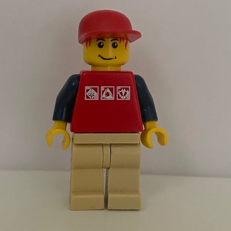 Man, Red Top with Dark Blue Arms, Tan Legs, R… — minifigurine LEGO | Brick Broker