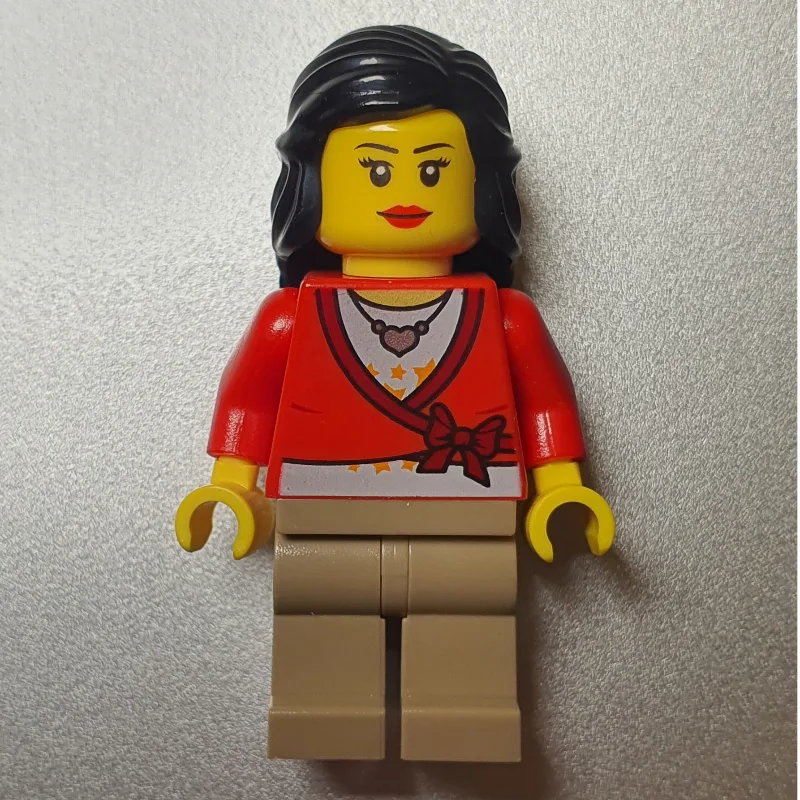 Woman, Cardigan Tied with Bow and Necklace, D… — minifigurine LEGO | Brick Broker