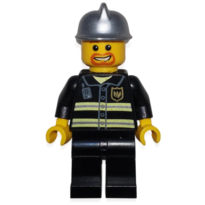 Fireman, Black Fire Jacket with Reflective St… — minifigurine LEGO | Brick Broker