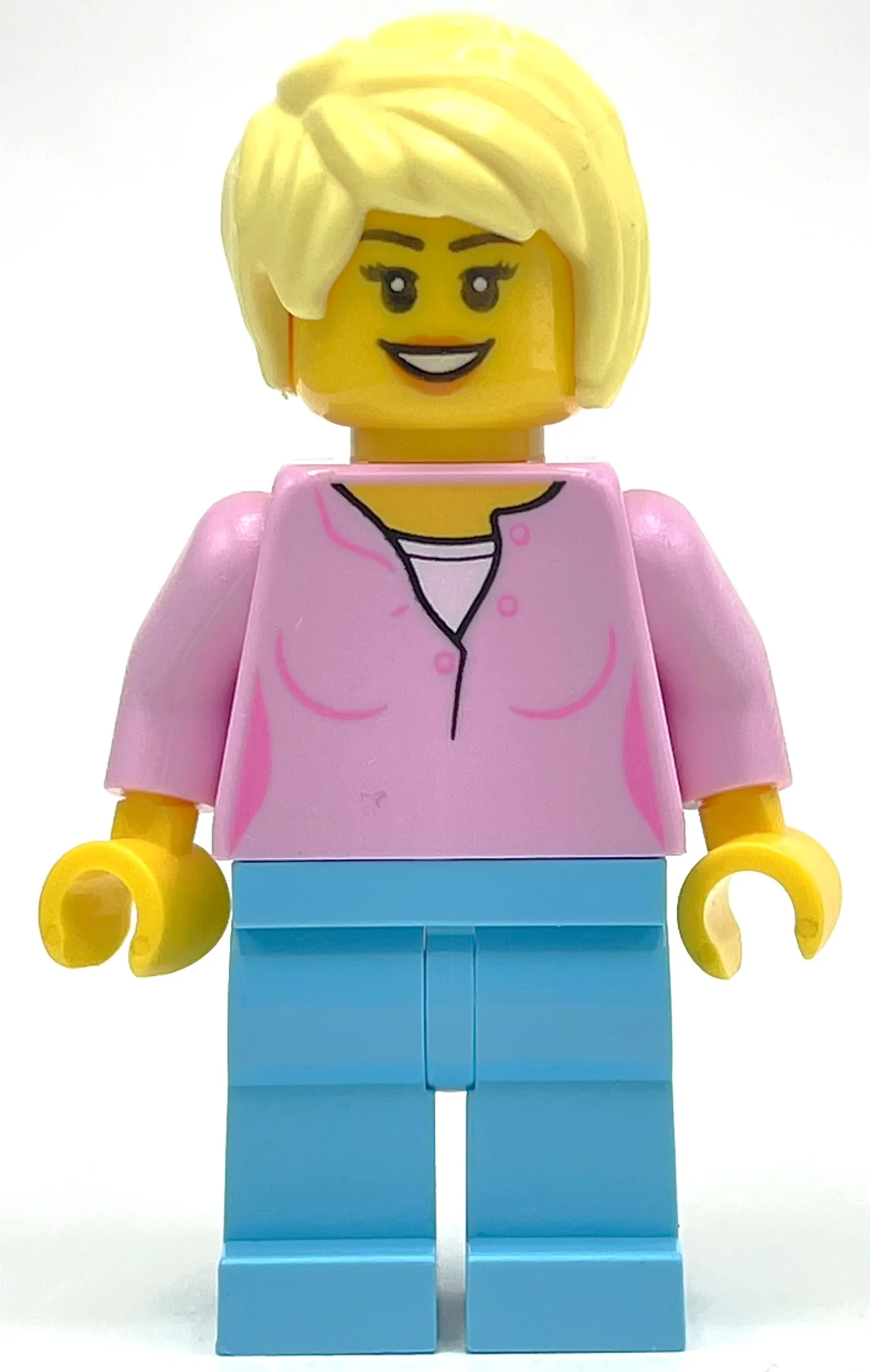 Woman, Bright Pink Top, Medium Azure Legs, Br… — minifigurine LEGO | Brick Broker
