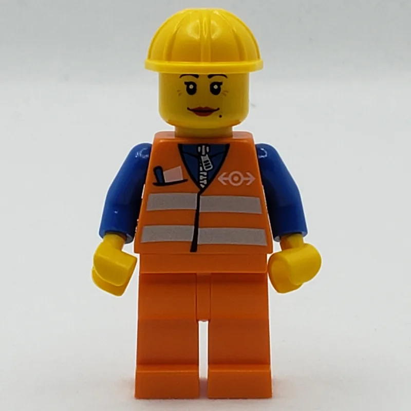 Train Worker, Woman, Orange Safety Vest with… — minifigurine LEGO | Brick Broker