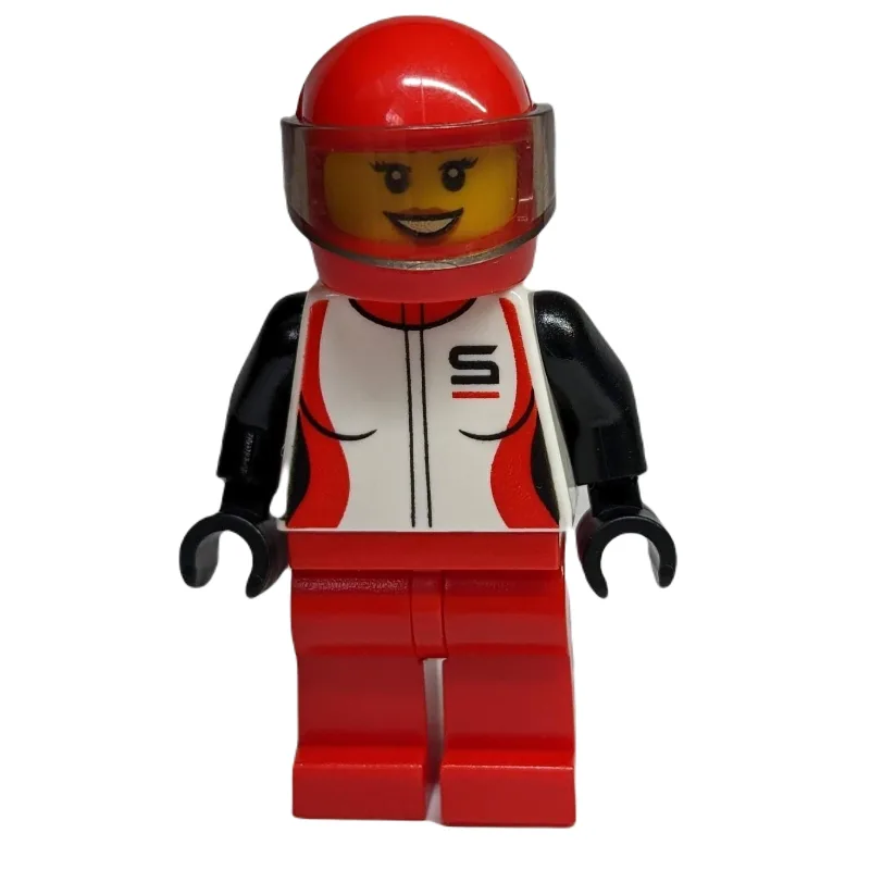 Racer, Woman, Black, Red, and White Jacket, R… — minifigurine LEGO | Brick Broker