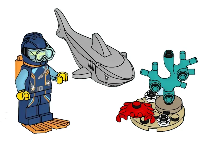 LEGO 952406 Plongeur, requin et crabe - prix | Brick Broker