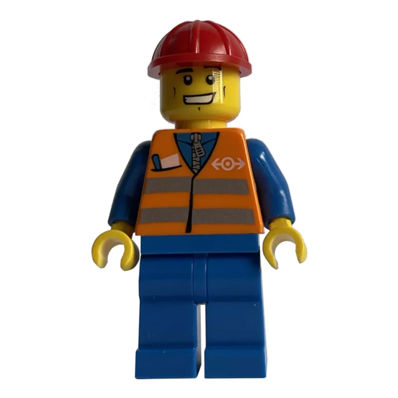 Worker - Orange Safety Vest, Blue Legs, Red H… — minifigurine LEGO | Brick Broker