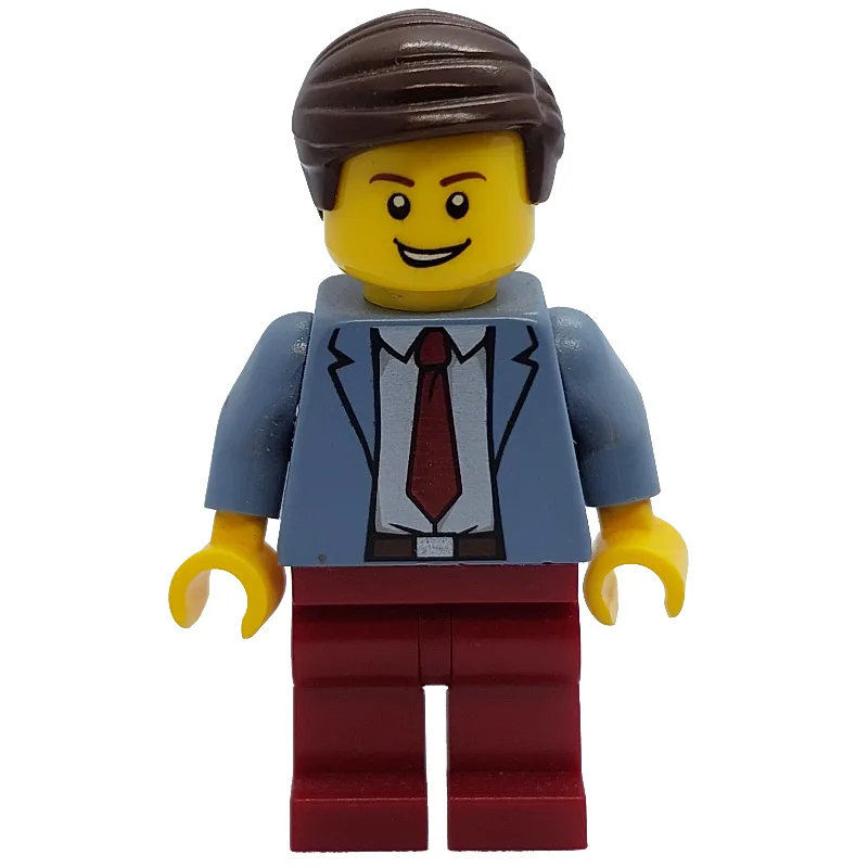 Man, Sand Blue Jacket, Dark Red Tie and Legs — minifigurine LEGO | Brick Broker