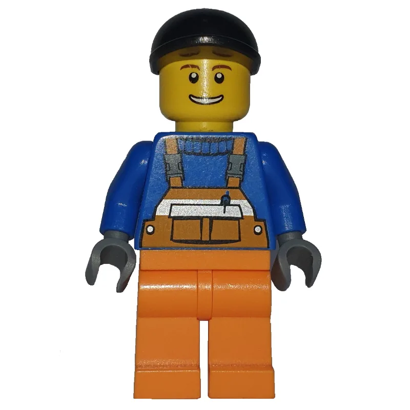Construction Worker, Orange Overalls over Blu… — minifigurine LEGO | Brick Broker