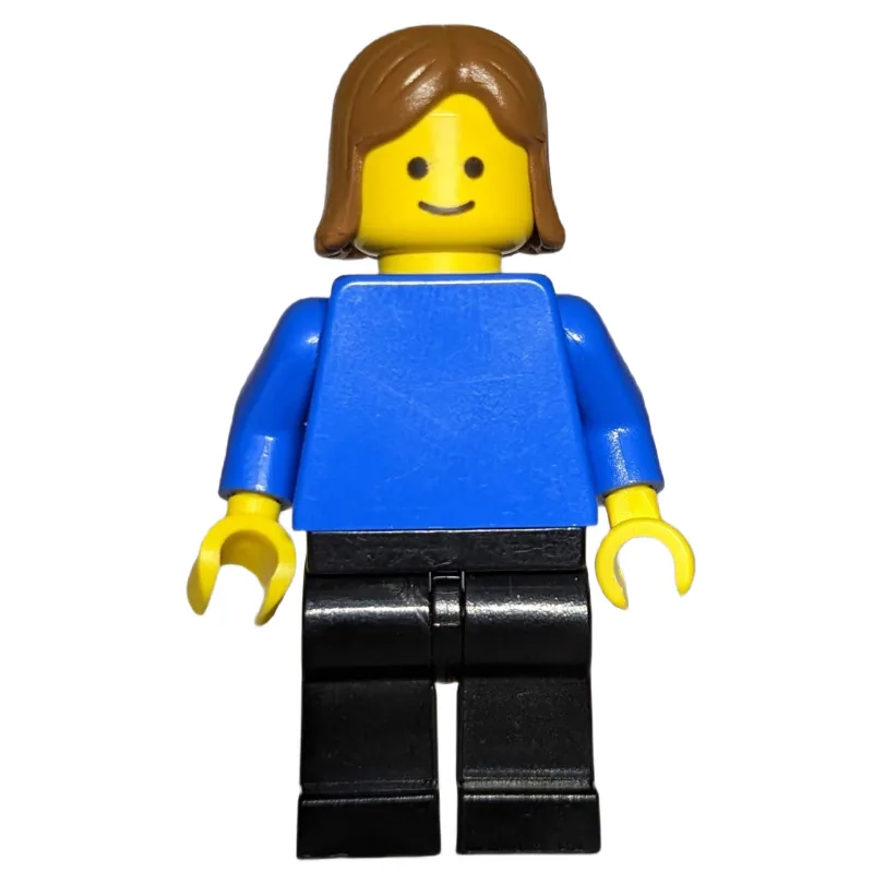 Woman, Blue Torso, Black Legs, Medium Brown H… — minifigurine LEGO | Brick Broker