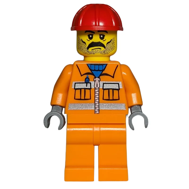 Construction Worker, Orange Jacket with Zippe… — minifigurine LEGO | Brick Broker