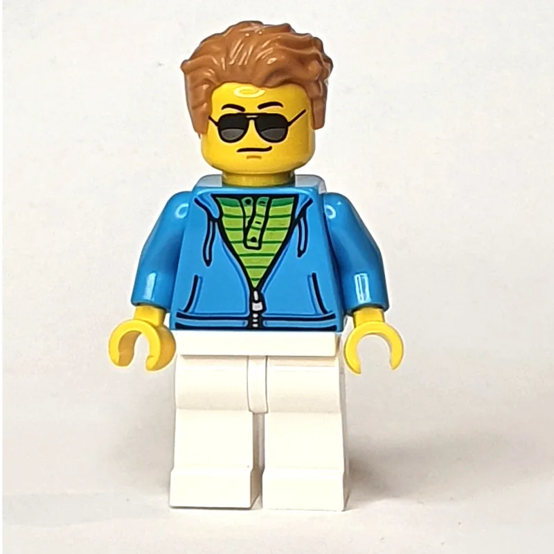Dark Azure Torso, White Legs, Medium Nougat H… — minifigurine LEGO | Brick Broker