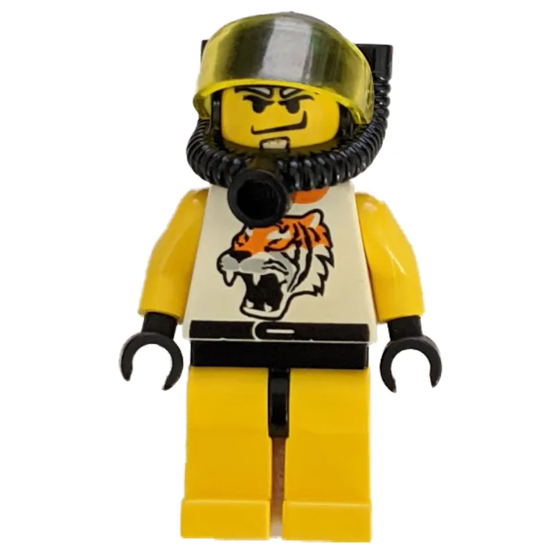 Racer, Yellow and White Outfit with Tiger, Bl… — minifigurine LEGO | Brick Broker