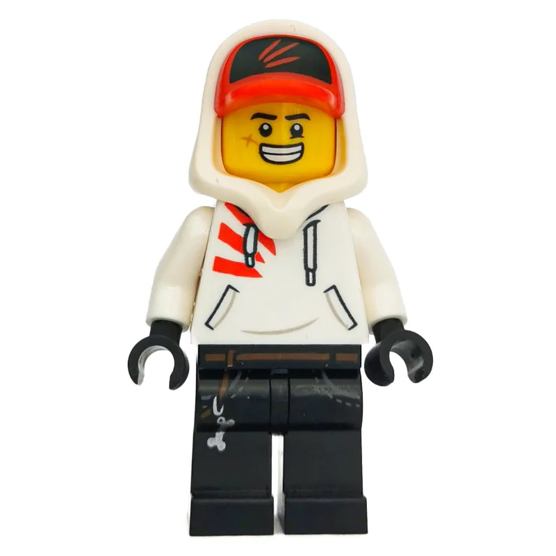Jack Davids, White Hoodie with Hood and Red C… — minifigurine LEGO | Brick Broker