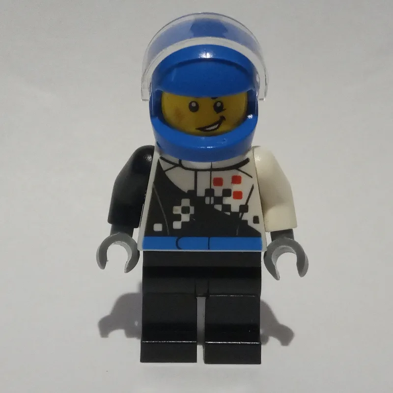 Racer, Black and White Jumpsuit, Blue Helmet… — minifigurine LEGO | Brick Broker