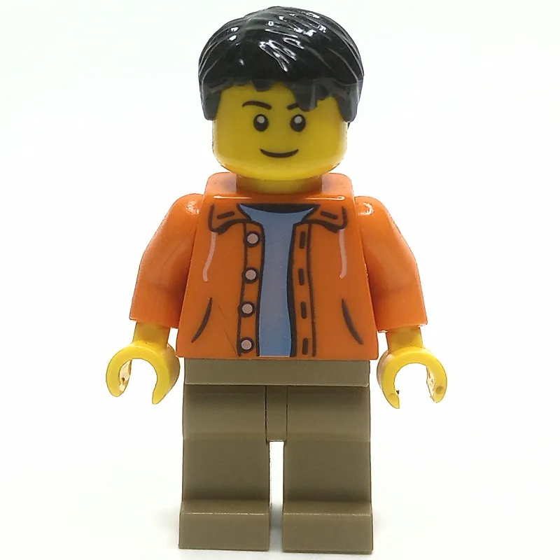 Orange Torso, Dark Tan Legs, Black Hair — minifigurine LEGO | Brick Broker