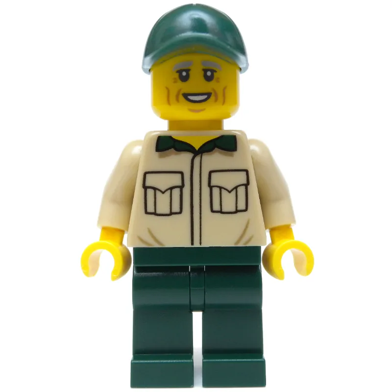 Man, Tan Shirt, Dark Green Legs and Cap — minifigurine LEGO | Brick Broker